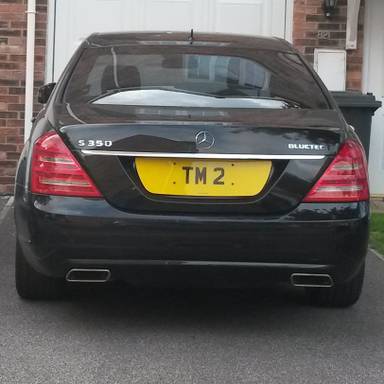 UK Number Plate TM 2 on a 2024 Black Mercedes-Benz S350 L Amg Ln Prm + Ex D Mheva