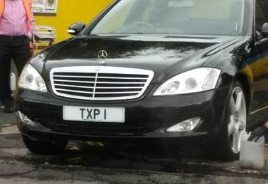 UK Number Plate TXP 1 on a 2007 Black Mercedes S-Class