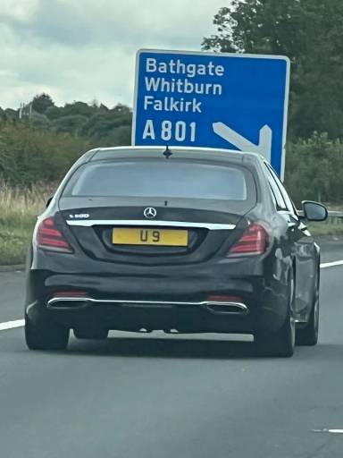 UK Number Plate U 9 on a 2018 Black Mercedes-Benz S-Class