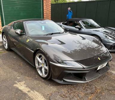 UK Number Plate UBF 1 on a 2025 Grey Ferrari 12cilindri Spider S-A
