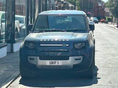 UK Number Plate UKF 1 on a 2024 Blue Land Rover Defender Hard Top Se D Mhev A