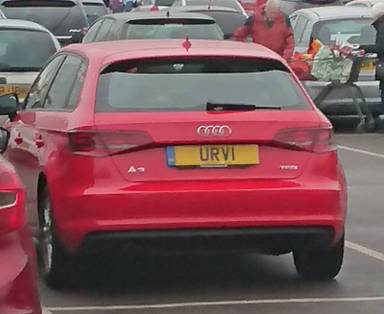 UK Number Plate URV 1 on a 2015 RED Audi A3