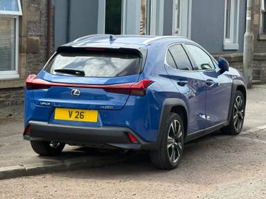 UK Number Plate V 26 on a 2021 Blue Lexus UX