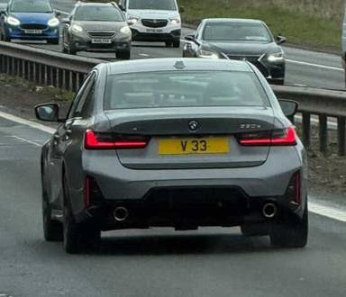 UK Number Plate V 33 on a 2024 Grey BMW 330e Xdrive M Sport Auto