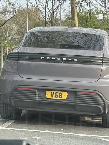 UK Number Plate V 58 on a 2025 Purple Porsche Macan 4s Electric