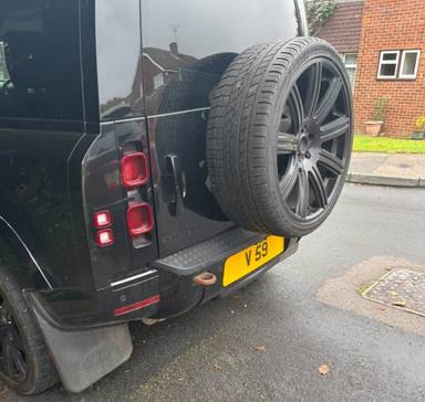 UK Number Plate V 59 on a 2022 Black Land Rover Defender Xdynamic Hse D Mhev A