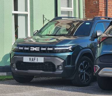 UK Number Plate VAF 1 on a 2024 Green Dacia Duster Journey Tce Hev Auto