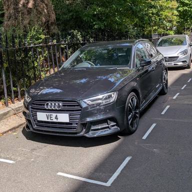 UK Number Plate VE 4 on a 2016 Black Audi A3