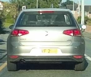 UK Number Plate VF 2 on a 2013 Silver Volkswagen Golf