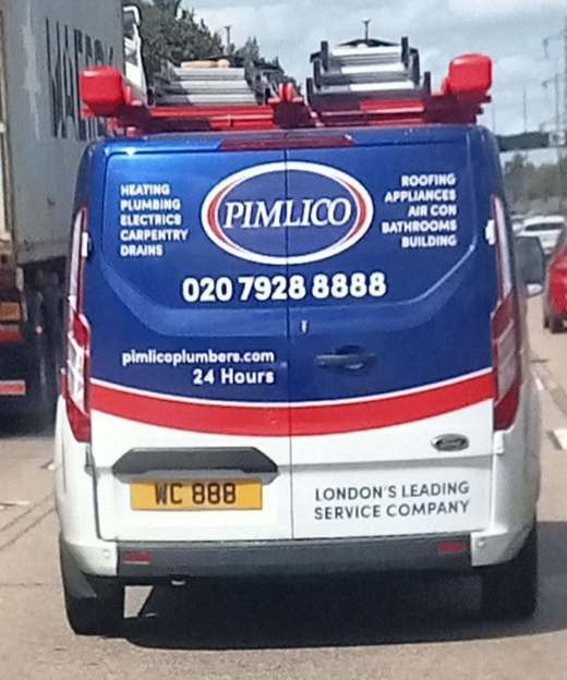 WC 888 number plate – Pimlico Plumbers
