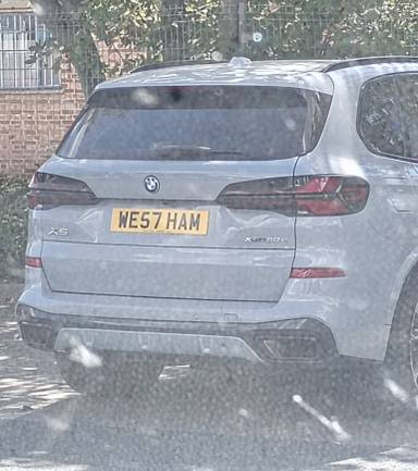 UK Number Plate WE57 HAM on a 2024 Grey BMW X5 Xdrive50e M Sport Auto