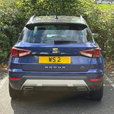 UK Number Plate WS 2 on a 2018 Blue Seat Arona