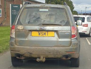 UK Number Plate WSM 1 on a 2010 Green Subaru Forester