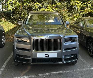 UK Number Plate X 3 on a 2019 Silver Rolls Royce Cullinan V12 Auto