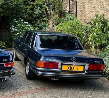 UK Number Plate XWX 1 on a 1979 Blue Mercedes 600