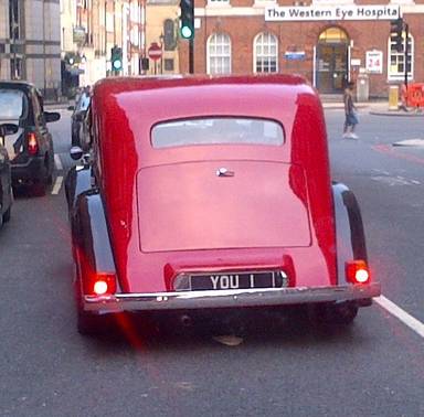 UK Number Plate YOU 1 on a 1936 Black Rolls Royce Phantom 111