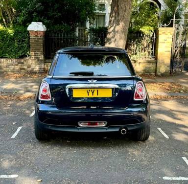 UK Number Plate YY 1 on a 2012 Blue Mini
